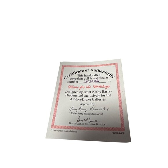 Porcelain Christmas Elf Doll Ornament With Red Vest Green Striped Outfit & Hat - Picture 7 of 8